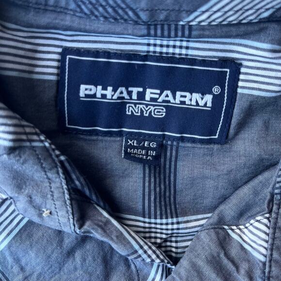 VINTAGE PHAT FARM NYC BUTTON UP SHIRT MENS XL STRIPED Y2K 00S BAGGY LOOSE - Picture 4 of 5